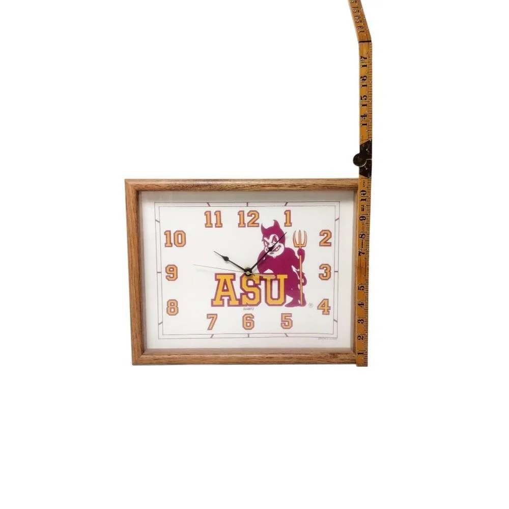 Vintage 70's ASU Sun Devils Wood Framed Glass Quartz Wall Clock 14